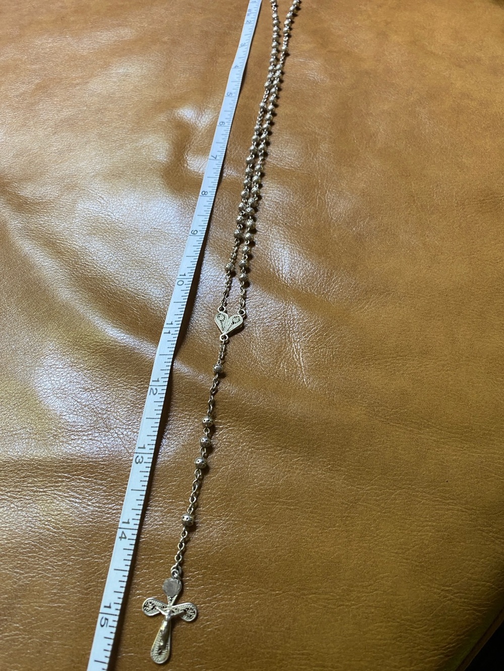 Vintage Sterling Silver 925 Filigree Rosary Necklace 17g Stamped - Picture 4 of 9